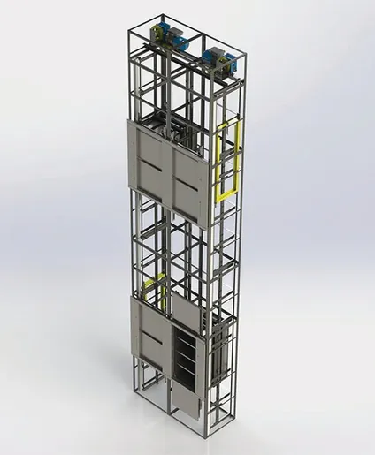 Mô hình 3D khung thang tải thực phẩm với cabin inox nhỏ gọn